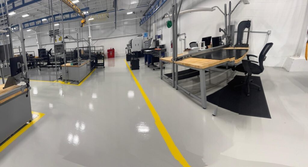 Clean industrial facility floors and marked walkways